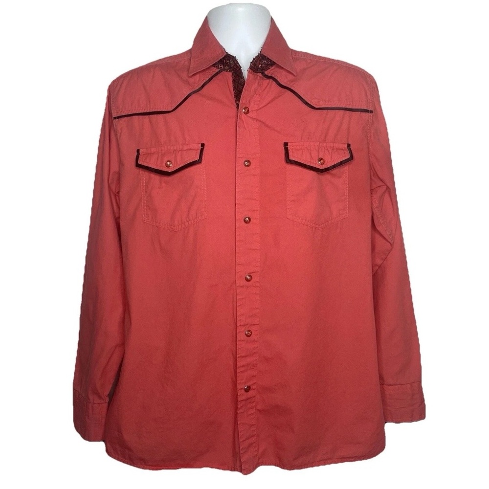 Ace of Diamond Pearl Snap Western Shirt Size M Dark Melon Red Black Geometric